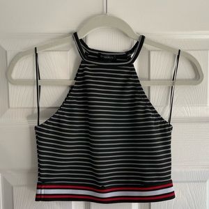 Black White and Red Striped Cropped Tank